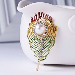 Unique Colorful Feather With Pearl Pin Brooch